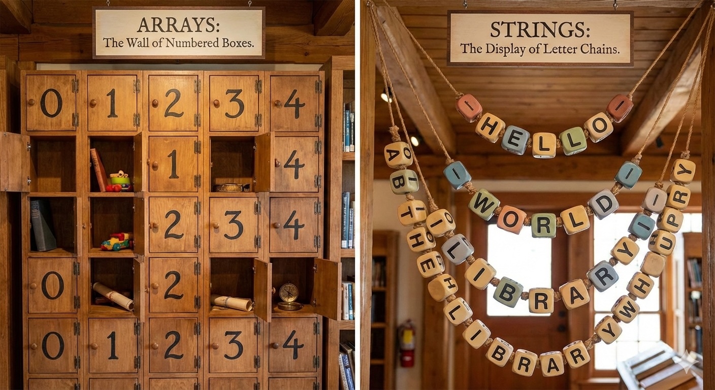 Understanding Arrays vs Strings: The Library Analogy