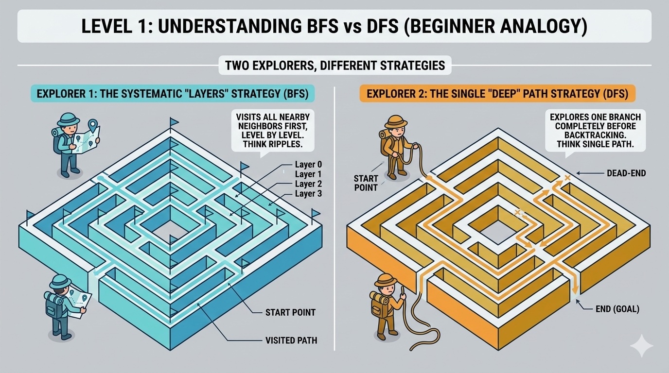 Understanding BFS vs DFS: The Maze Explorers