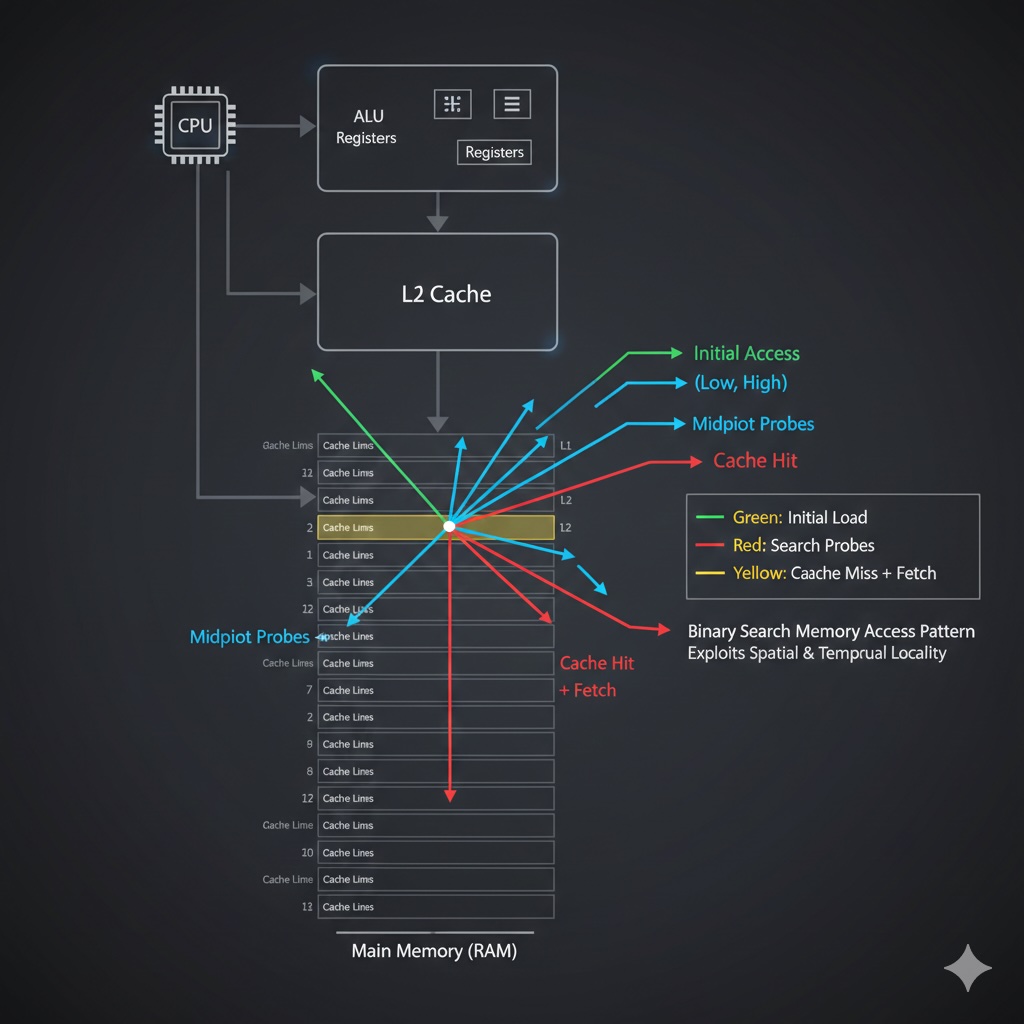 CPU cache lines, memory alignment, and hardware-level optimization for binary search